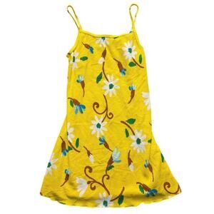 Yellow Sheer Mesh Floral Dress 🌼 Lightweight Summer Sleeveless Mini 💛 Fits S